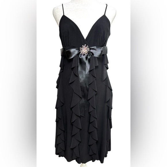 CACHE Y2K Vintage Prom Wedding Formal Dress Ruffles Rhinestone Sleeveless USA - Picture 3 of 15